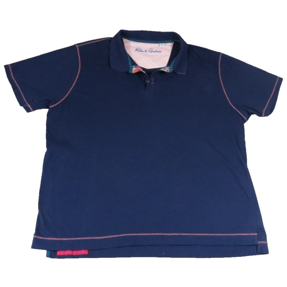 Robert Graham Polo Shirt 2XL XXL Blue Classic Fit Cotton Contrast Stitch Men's